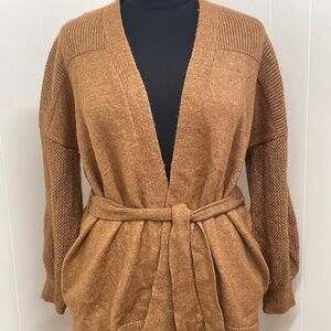 Nine West Women’s XXL Brown Belted Open Front Knit Cardigan Sweater Long Sleeve